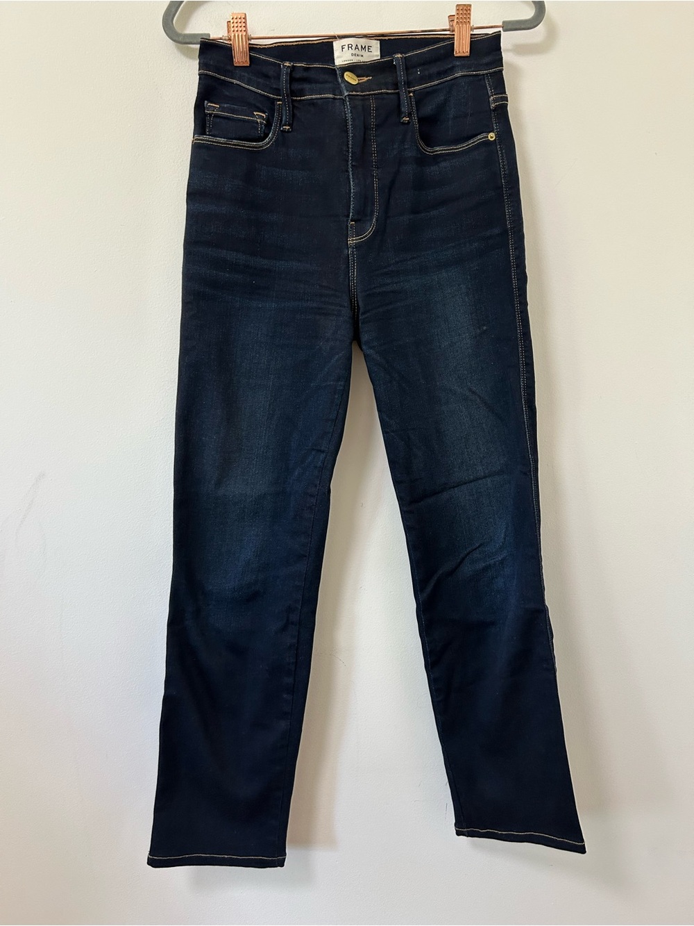 Frame Denim le sylvie slender women’s Navy Slim Straight Jeans 26 stretch cabana